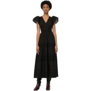 Sea New York Women Midi Dress Georgina Open Back Broderie Anglaise Cotton-Poplin